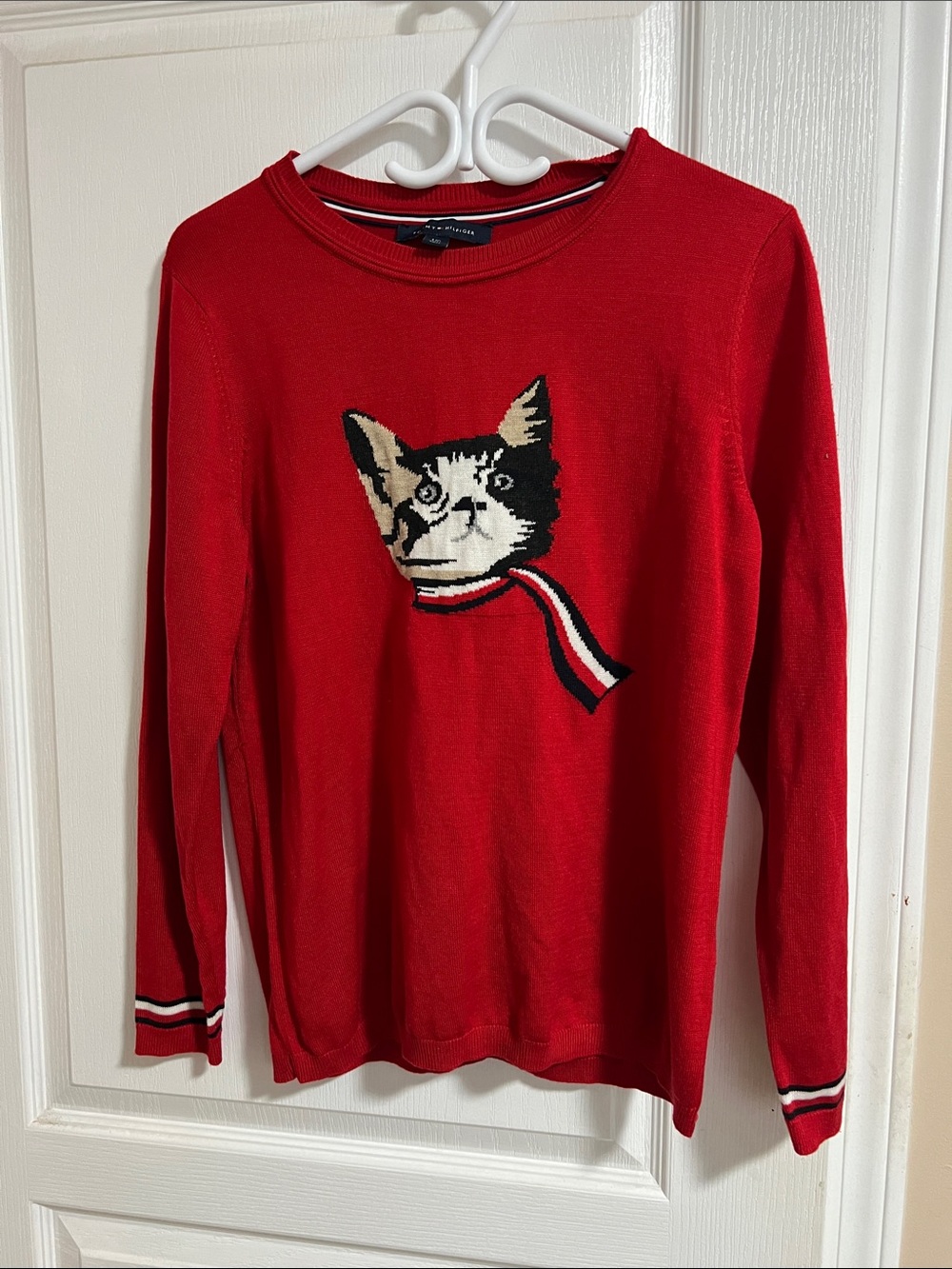 Tommy Hilfiger Red Cat Knit Sweater for Pets Cat Lovers - Classic Crewneck